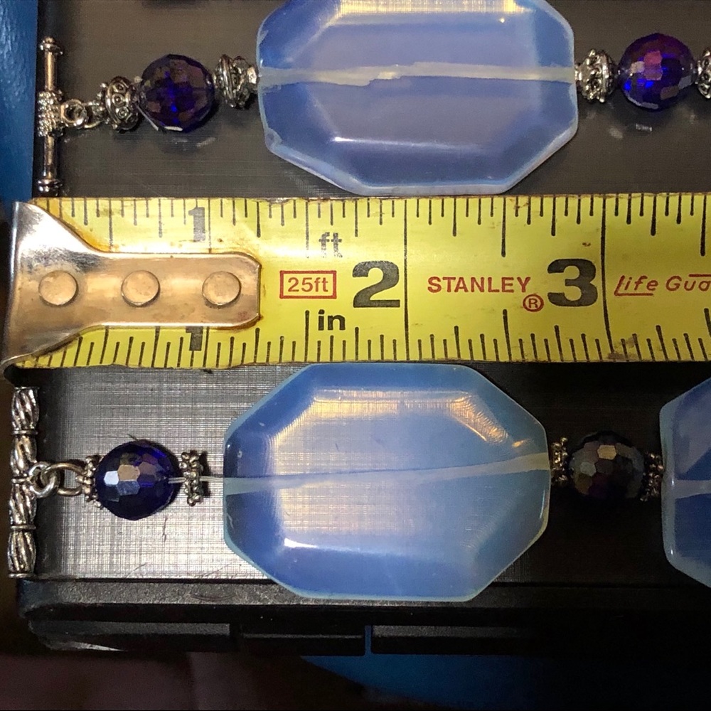 Chunky Opalite & Blue Glass Crystal Boho Bracelet - Picture 4 of 6